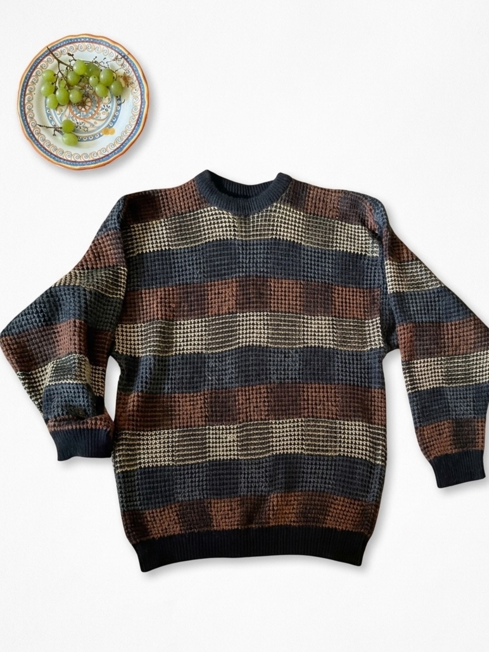 SZ M VANCORT NEUTRAL  PRINTED ECLECTIC GRANDPA LONG SLEEVE SWEATER uni sex